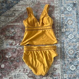 Yellow Two-Piece Swimsuit with Embroidered Details